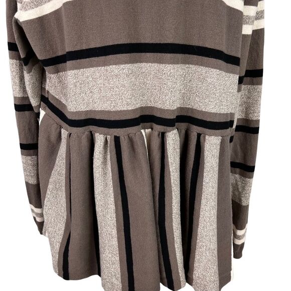 Striped Cotton Knit Open Front Cardigan Size XL Petite St John’s Bay Taupe Black - Picture 3 of 13